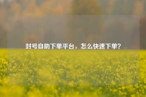 封号自助下单平台，怎么快速下单？